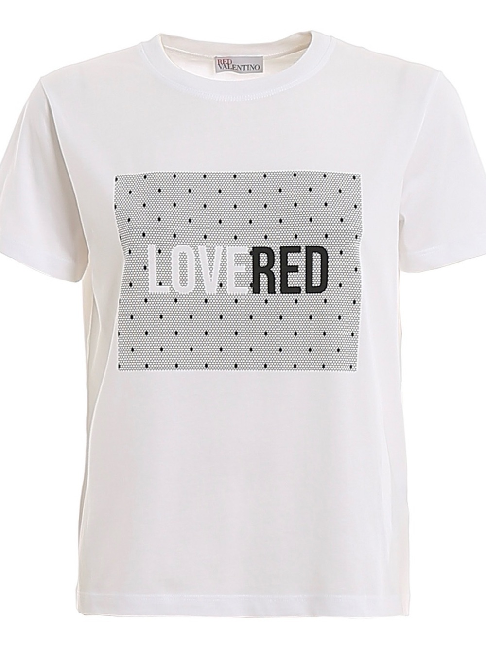 RED Valentino Pale Whte Cotton Tee with Black Dot Graphic